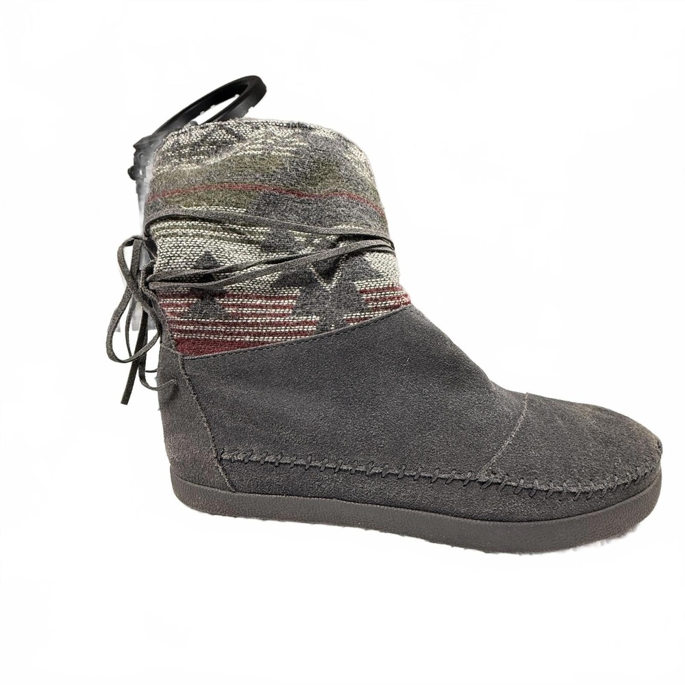 Women's Tom's Suede Moccasin Style Ankle Boots‎ with Knit Upper size 9.5